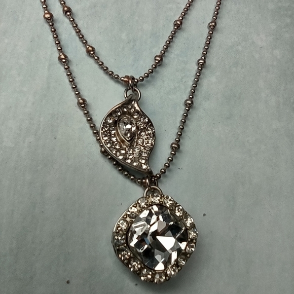 👍 5 for $20 YCLM Double Chain Silver Tone Charm Rhinestone Necklace - Picture 5 of 6